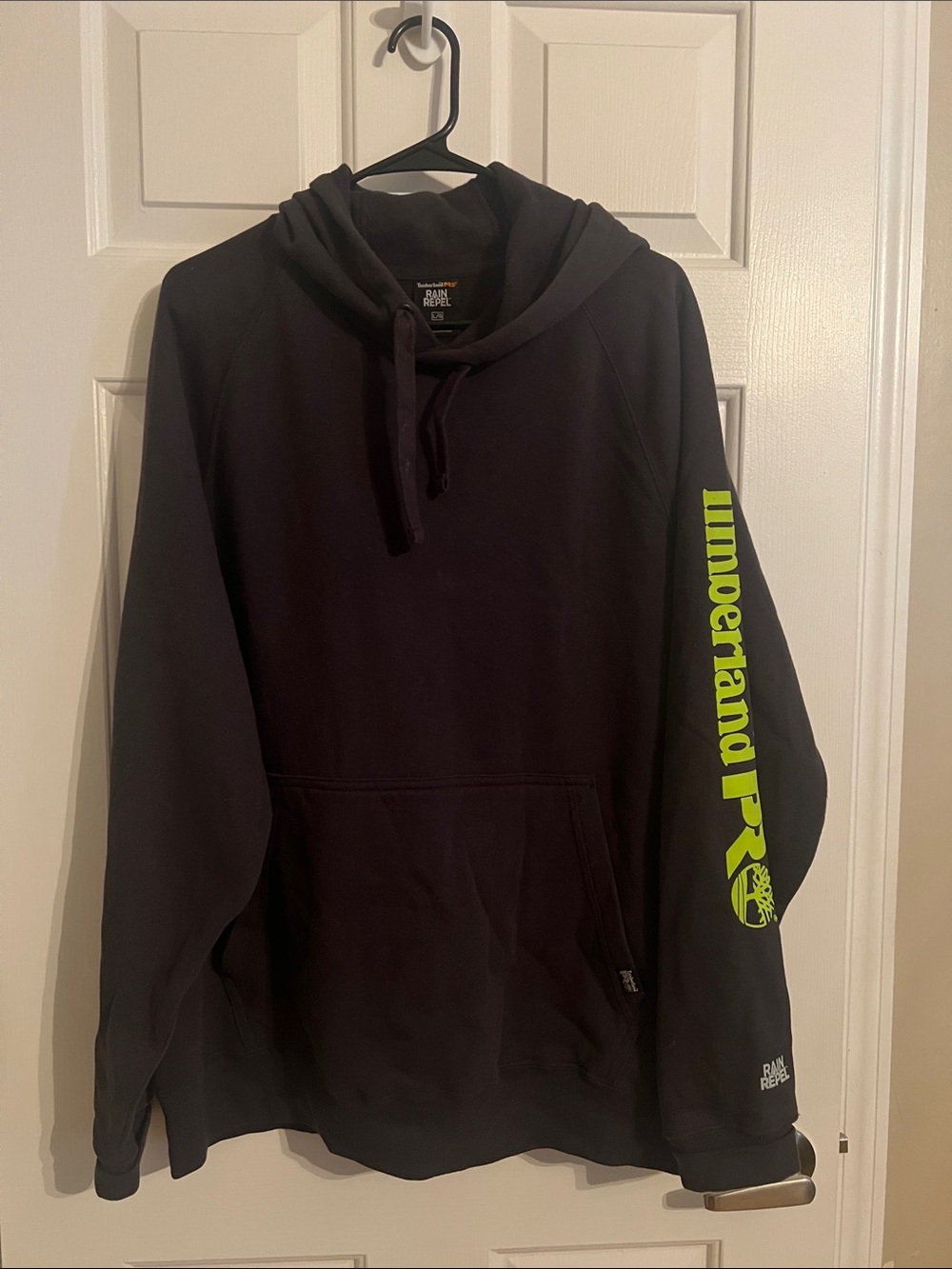 Timberland Black Hoodie with Neon Green Sleeve Logo